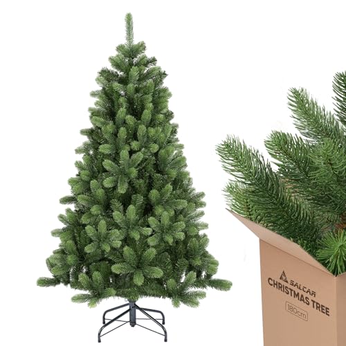 SALCAR 180cm Künstlicher Tannenbaum mit PE-Rundspitzen & PVC-Zweigen – Natürliches Grün – Weihnachtsdeko Baum für Zuhause oder Büro