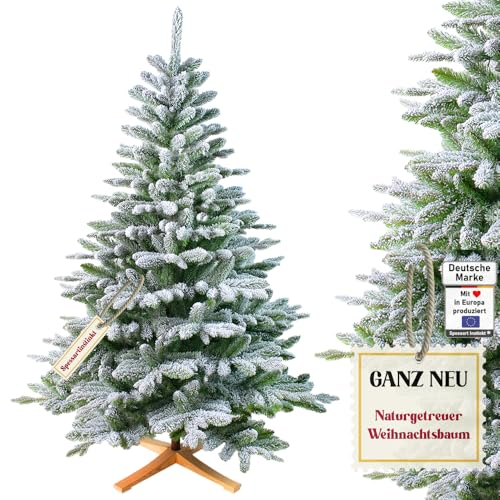Weihnachtsbaum künstlich 180 cm I Naturgetreue Nachbildung mit Spritzguss Elementen, Künstlicher Christbaum mit massivem Holzständer I Tannenbaum künstlich Spessart Instinkt Spruce (Schnee, 180 cm)