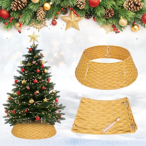 HYBDAMAI Weihnachtsbaum-Halsband, 68,6 cm, handgefertigt, künstliches Rattan, Korb, Abdeckung für Urlaubsdekoration, natürlich