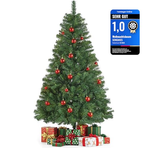 SONGMICS Künstlicher Weihnachtsbaum, 180 cm hoher Tannenbaum, Spitzen aus PVC, mit Metallständer, schneller Aufbau, Weihnachten, grün LAT002CZ01