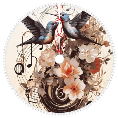 Weihnachtsbaumrock mit Musik-Symbol, 91,4 cm, wasserdicht, doppellagig, Weihnachtsbaumrock mit Bommelbesatz, Weihnachtsdekorationen für festliche Feiertage, Ornament, Neujahrsparty