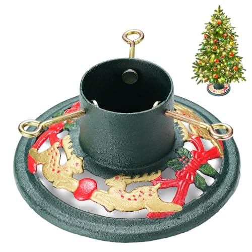 XINISS Weihnachtsbaumständer, robuste Gusseisen-Basis mit Wasserspeicher, für max. 2,4 m Baumhöhe, max. 10,2 cm Stamm, max. 54,4 kg Gewicht, stabiler und rostbeständiger Weihnachtsbaumhalter