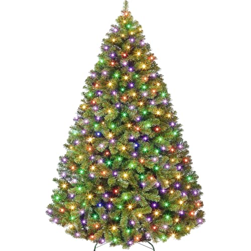 180cm Künstlicher Weihnachtsbaum Fraser Tanne mit 250 Mehrfarbige Lichter & 9 Modi, Scharnierte Zweige 760+ Tipps, Künstlicher Weihnachtsbaum enthält Ständer mit Fußschalter für Ferienhaus Dekor