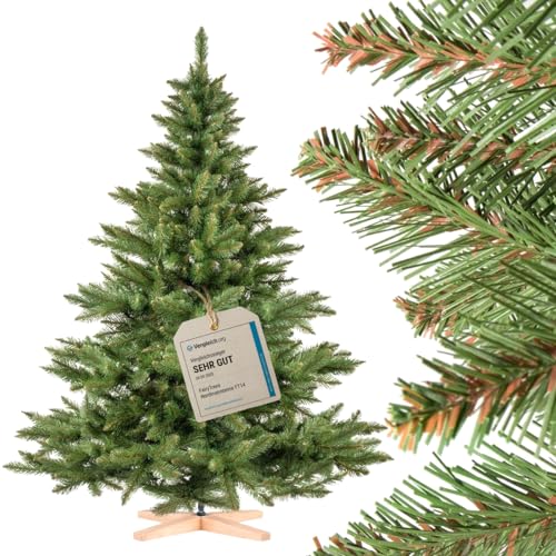 FairyTrees Weihnachtsbaum künstlich 180cm NORDMANNTANNE mit Christbaum Holzständer | TESTSIEGER Tannenbaum künstlich mit grünem Stamm | Made in EU