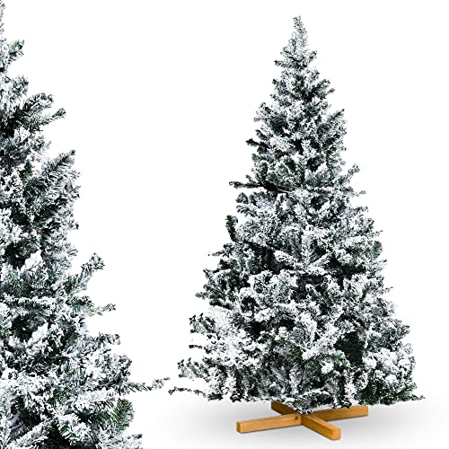Urhome Künstlicher Weihnachtsbaum mit Ständer beschneite Tanne - 180 cm hoher Christbaum Dekobaum PVC Kunstbaum Tannenbaum mit Schnee Schnellaufbau Klappsystem Baum für Weihnachten