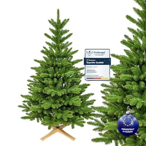 Künstlicher 180cm Nordmanntanne I Tannenbaum Künstlich inkl. Holzständer Aufbewahrungstasche I Hochwertige Äste aus PVC I Dichte Nadeln I Hergestellt in EU