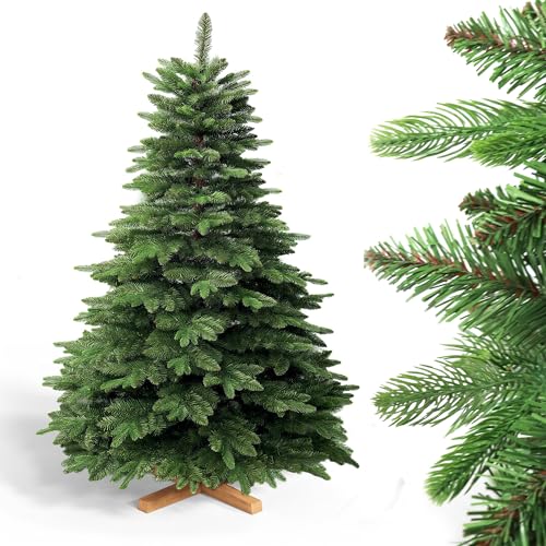 YOUDENOVA künstlicher Weihnachtsbaum 180cm,Tannenbaum künstlich mit Holzständer,nordmanntann e künstlich mit braunem Stamm und 1050 Stecklinge