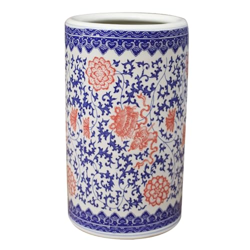 BEBANE Schirmständer aus Keramik, Schirmständer für den Innenbereich, blau-weißes Porzellan mit Blumenmuster, multifunktionales bemaltes Porzellan, für Zuhause, Büro(D,40 * 24cm/15.7 * 9.4in)
