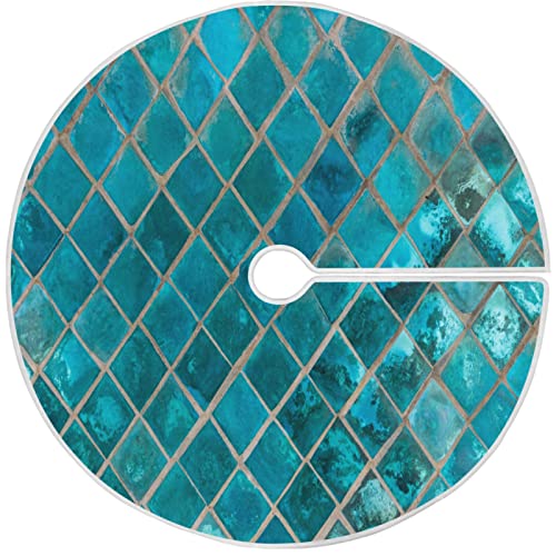 Oarencol Weihnachtsbaumrock 122,9 cm, türkis,, Mosaik, blauer Büffel, kariert, Marmorstein, große Baummatte für Feiertage, Partys, Ornamente