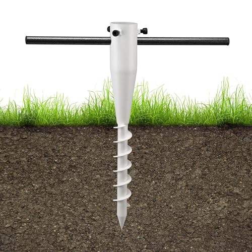 Starbover Strandschirm Bodenanker, Schwerlast-Spiralfuß für Bodenmarkisen, 43 cm rostbeständiger Metall-Standfuß für Garten, Strand & Rasen, Terrassen, Flaggen & Dekostangen (Weiß)