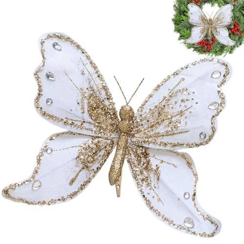 Weihnachtsbaum-Schmetterl ingsornament – ??Goldglitter-Schmetterli ngsornament | Perfekter Simulationsschmetterling für saisonale Dekoration, Accessoires für Weihnachtsbaum, Decke, Wand, Baumschmuck und