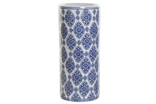 DRW Regenschirmständer aus Porzellan, rund, mit Blauer und weißer Dekoration, Arabesk, 19 x 19 x 45 cm