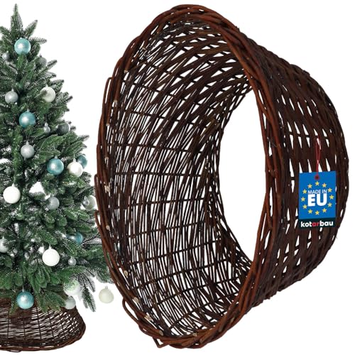 KOTARBAU® Weihnachtsbaum Rock aus Weide Ø 50 cm Weihnachtsbaumkorb Weihnachtsbaumständer Hülle Deko Tannenbaumständer Standfuß Dunkel Braun Christbaumständer aus Rattan Natur