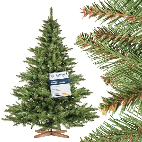 FairyTrees Weihnachtsbaum künstlich 180cm NORDMANNTANNE Christbaum Holzständer | TESTSIEGER Tannenbaum künstlich grünem Stamm | Made in EU