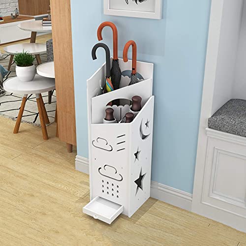 QYMYOZ Schirmständer fürs Büro – Schirmständer, Holz-Kunststoff-Platte, wasserdicht, Schirmständer weiß, 2 Ebenen, für 5 Lange und 5 Kurze Regenschirme