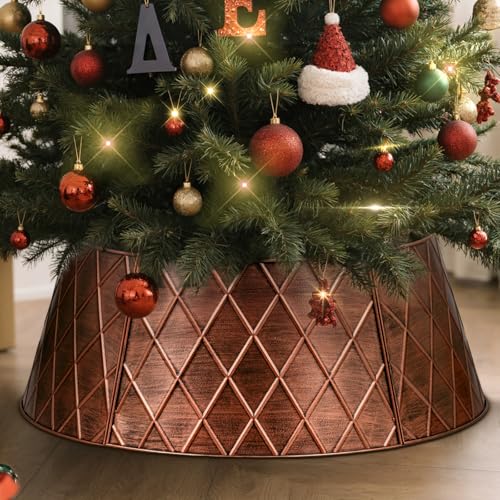 Lanpn Metall Weihnachtsbaum Kragen 70cm, Weihnachtsbaum Halsband Christmas Tree Collar Für Mittelgröße M Wetterfest Für Kunstbäume Innen Außen - Weihnachtsdekoration (Bronze, Raute)