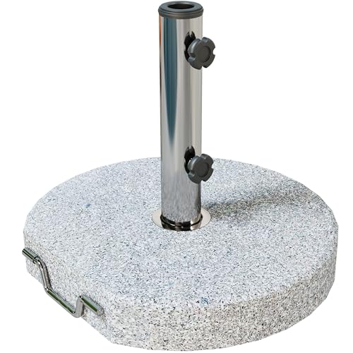 Outsunny Sonnenschirmständer aus Granit 25,5kg Schirmständer mit Rolle, Griff, Rund Schirmhalter, Schirmgewicht, Ständer für Sonnenschirm 32/38/48mm Rohrdurchmesser, für Balkon, Terasse, Garten, Grau