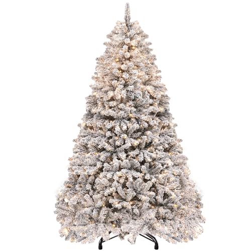 YITAHOME 180cm Künstlicher Weihnachtsbaum mit Schnee & 250 LED Beleuchtung, ca. 800 Spitzen, Naturgetreu Tannenbaum mit Klappsystem & Metallständer, Schnellaufbau für Zuhause Geschäfte, 182 x ?95cm