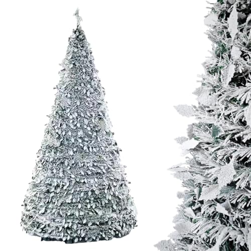 HORO.ES Faltbarer Weihnachtsbaum, 150 cm – 180 cm, faltbar, beflockt, vordekoriert, für Zuhause, Schlafzimmer, Esszimmer (180 cm)