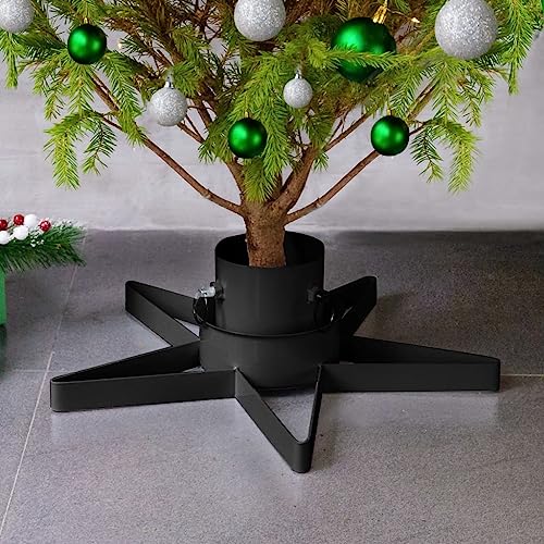 Christbaumständer, Metall, Sternform Design, Stabiler Halt, Wasserbehälter für Frische, für echten Baum, Schwarz, 47x47x13,5 cm