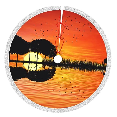 Weihnachtsbaumrock mit Quaste, Musik-Sonnenuntergang, 76,2 cm, für Urlaub, Party, Halloween, Weihnachtsdekoration
