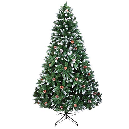 180 cm Künstlicher Weihnachtsbaum mit Tannenzapfen, Tannenbaum Künstlich (Ø ca. 106 cm) mit 900 Spitzen, Schwer Entflammbar, Schnellaufbau-Klappsystem , für Tischdeko, DIY, Schaufensterdekoration