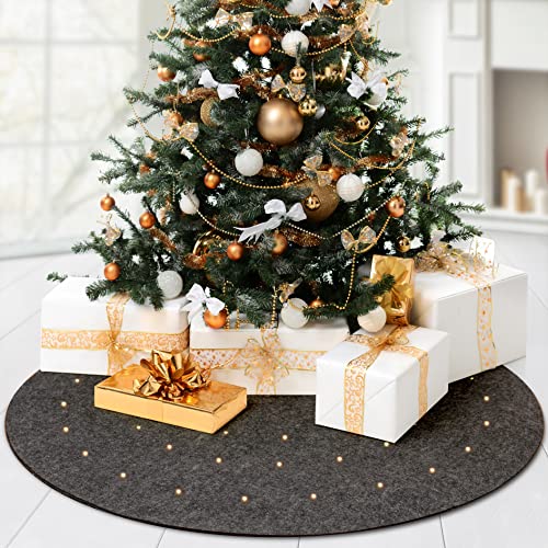 LILENO HOME Weihnachtsbaumdecke LED anthrazit mit 8 Leuchtfunktionen - Christbaumdecke als Bodenschutz Weihnachtsbaum aus Filz - Tannenbaumdecke rund (100cm) Baumdecke für Tannenbaum - inkl. Timer