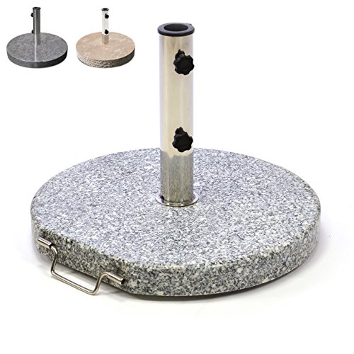 Nexos Sonnenschirmständer Granit rund grau mit Reduzierringen Edelstahl Hülse Griff Rollen Ø 40 cm 20 kg Für Schirme bis 2m