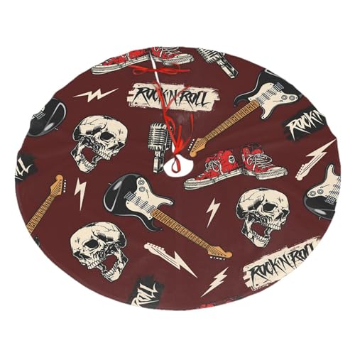 Weihnachtsbaumrock 76,2 cm Plüsch Baummatte Rocknroll Musik Gitarre Schädel Baum Basis Abdeckung Weihnachtsdekoration Ornamente Xmas Party Dekor für Party Urlaub