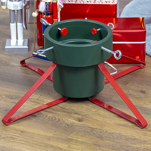 The Christmas Workshop 70509 Weihnachtsbaumständer, Bäume bis zu 2,5 m Höhe und 14,5 cm Durchmesser, 2,8 l Wasser, 57 cm x 57 cm x 21,5 cm, Metall, Grün/Rot, Large