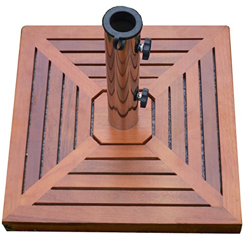 Nexos Sonnenschirm-Ständer Granit grau eckig mit Holzverkleidung rot-braun Reduzierhülsen Edelstahl-Hülse 50 x 50cm 40 kg