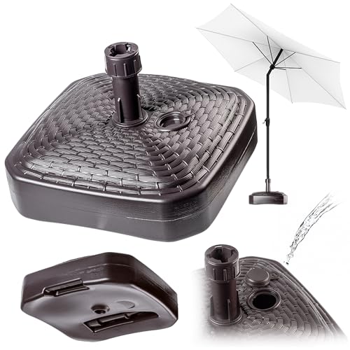 KADAX Sonnenschirmständer, Runder Schirmständer, Schirmhalter befüllbar mit Sand Wasser oder Kies, Ständer aus Kunststoff für Garten, Terrasse, Strand (Version 2 Quadrat, Braun)