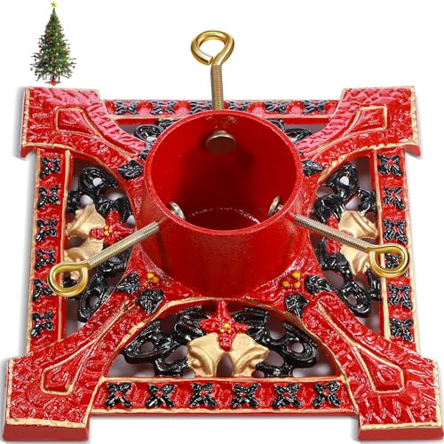 Cinnvoice Weihnachtsbaumständer aus Gusseisen für echte Bäume, Weihnachtsbaumständer mit Wasserspeicher, Weihnachtsbaumhalter für lebende Bäume für Weihnachtsfeiertagsdekora tion (groß, hell)