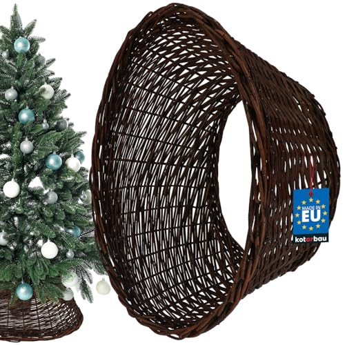 KOTARBAU® Weihnachtsbaum Rock aus Weide Ø 60 cm Weihnachtsbaumkorb Weihnachtsbaumständer Hülle Deko Tannenbaumständer Standfuß Dunkel Braun Christbaumständer aus Rattan Natur