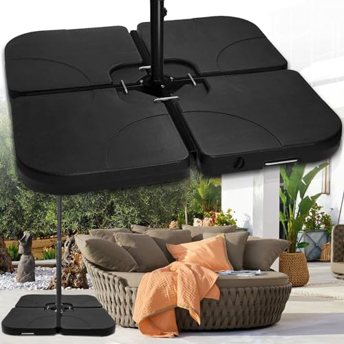 Daromigo Schirmständer Sonnenschirmständer 160kg Schirmgewichte 4-teilig, Marktschirmständer für Ampelschirm Bodenkreuz - befüllbar mit Wasser oder Sand, schwarz, 1 Pack