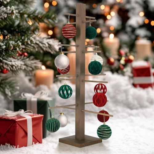 81,3 cm großer Weihnachtsbaum-Ornament-P räsentationsständer aus Holz, traditionelles Holz, rustikaler Stainde-Weihnachtsbaumst nder für 16 Ornamente (Braun, 81,3 cm)