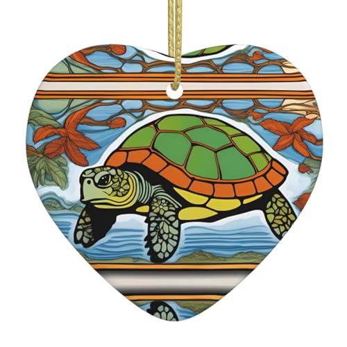 YYHWHJDE Hawaiianischer Tapa-Honu-Schildkröten-D ruck, Weihnachts-Keramik-Liebes anhänger: geeignet für Weihnachtsdekoration in Einkaufszentren, Häusern