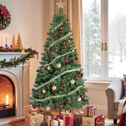 SONGMICS Künstlicher Weihnachtsbaum, 180 cm hoher Tannenbaum, Spitzen aus PVC, mit Metallständer, schneller Aufbau, grün LAT002CZ01