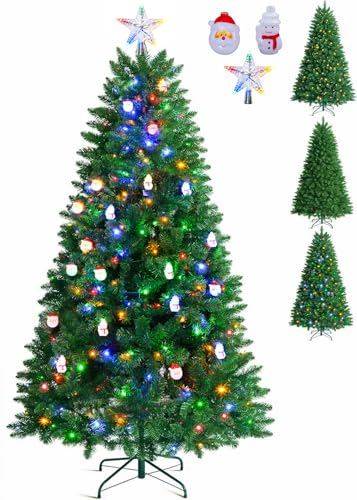 180cm Weihnachtsbaum künstlich, Künstlicher Weihnachtsbaum mit Beleuchtung, 9 Lichtmodi und 2 Farbwechsel, Grüne PVC, Feuerbeständig, Tannenbaum mit Metallständer für Weihnachten Dekoration