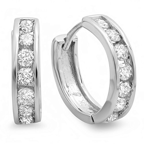 0,55 Karat (ctw) 12 mm 10 K Weiß Gold Diamant Rund Damen Herren Unisex Huggie Hoop Ohrringe