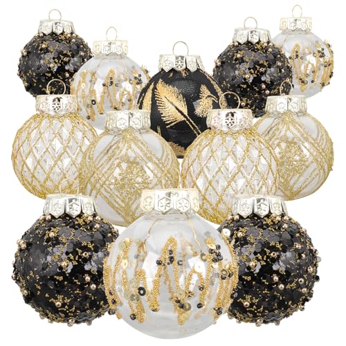 VALICLUD 25 Stück Weihnachtsbaumschmuck Christbaumkugeln Schwarz Gold aus Kunststoff für Weihnachtsbaum Decke Garten und Besondere Anlässe