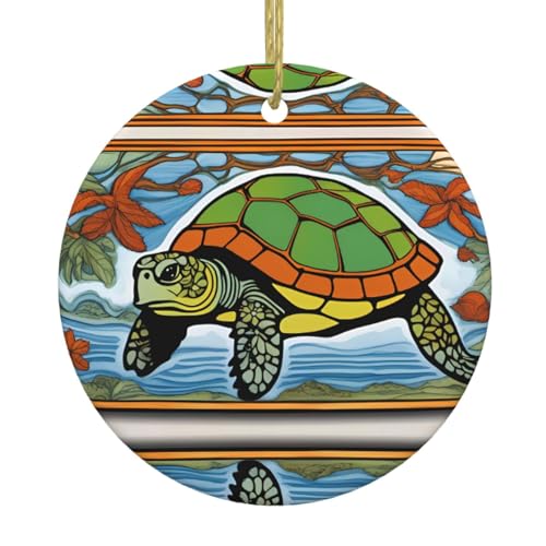YYHWHJDE Hawaiianischer Tapa-Honu-Schildkröten-A nhänger, Keramik, rund, geeignet für Weihnachtsdekorationen in Einkaufszentren, Häusern