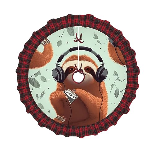 Weihnachtsbaumrock, 91,4 cm, lustig, niedlich, Tier, Faultier, Musik, bedruckt, Weihnachtsbaumschmuck, Bauernhaus, Weihnachtsbaummatte für Weihnachten, Neujahr, Urlaub, Innen- und Außendekoration