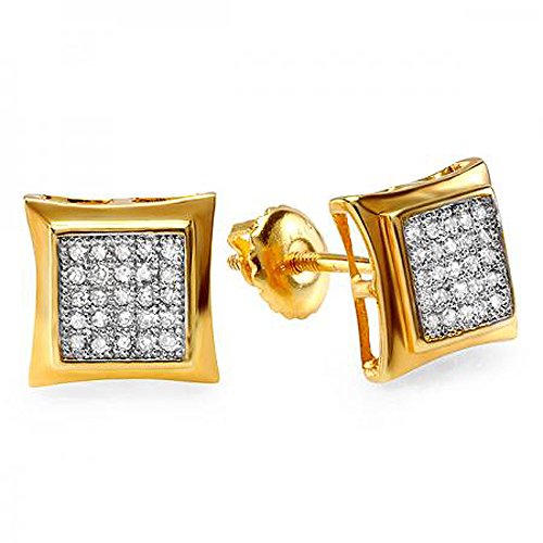DazzlingRock Collection Herren 0,15 Karat (Ctw) 18K Gelbgold Sterling Silber Weiß Echter Diamant Drachenform Hip Hop Gefror Ohrstecker Plattiert