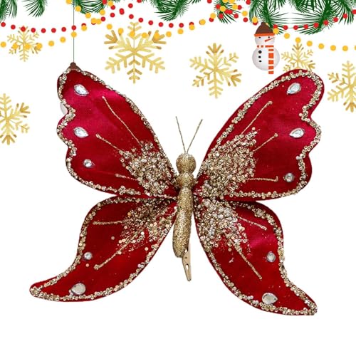 Weihnachtsbaum-Schmetterl ingsornament – ??Goldglitter-Schmetterli ngsornament | Perfekter Simulationsschmetterling für saisonale Dekoration, Accessoires für Weihnachtsbaum, Decke, Wand, Baumschmuck und