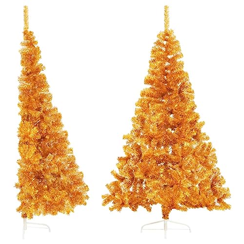 vidaXL Künstlicher Halb Weihnachtsbaum mit Ständer Christbaum Halber Tannenbaum Dekobaum Kunstbaum Weihnachten Deko Weihnachtsdeko Gold 180cm PET vidaXL Künstlicher Halb Weihnachtsbaum mit Ständer Christbaum Halber Tannenbaum Dekobaum Kunstbaum Weihnachten Deko Weihnachtsdeko Gold 180cm PET