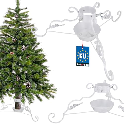 KOTARBAU® Weihnachtsbaumständer mit Wassertank aus Stahl Weiß Baumständer Weihnachten Christbaumständer dekorativ mit Ornament Tannenbaumständer Christmas Tree Stand Weihnachtsbaum Ständer