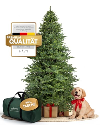 Håvn ® 100?% Spritzguss Künstlicher Weihnachtsbaum (180?cm) – Naturgetreuer Stamm, extra dichte Zweige, inkl. Holzständer & Tasche – Premium Tannenbaum