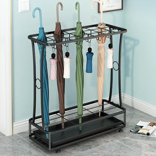 MYOYAY Schirmständer Regenschirmständer Metall Regenschirmhalter Regenschirm Ständer mit Haken und Abnehmbarem Tropfablage für Heim und Büro, Schwarz, 55x24x60.5 cm