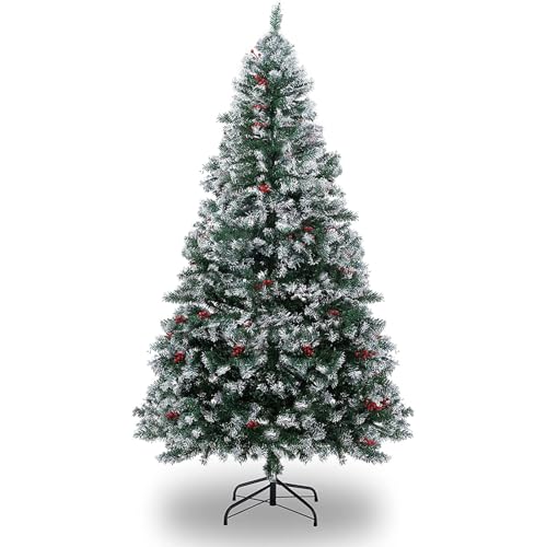 Weihnachtsbaum, 6ft/180cm Künstliche Weihnachtsbäume mit 1000 Zweigspitzen, Grün Weißen Weihnachtsbaum, Christbaum Dekobaum, PVC Tannenbaum Christbaum, inkl. Christbaum Ständer